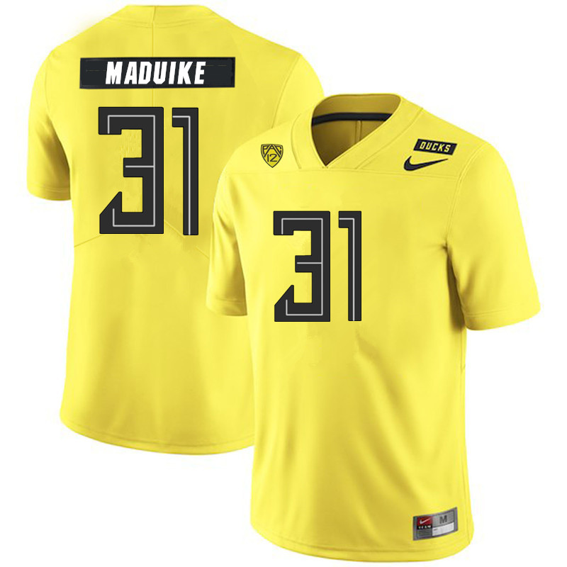 2019 Men #31 KJ Maduike Oregon Ducks College Football Jerseys Sale-Yellow